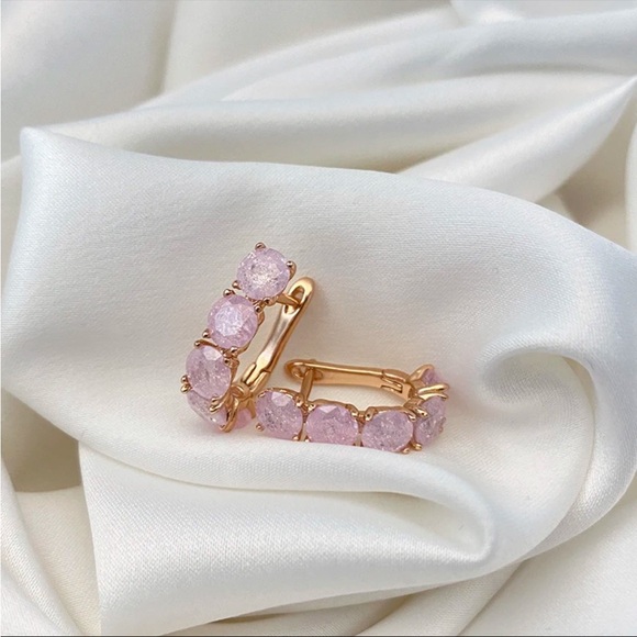 Rose Gold Filled Pink Cubic Zirconia Earrings - Picture 2 of 2